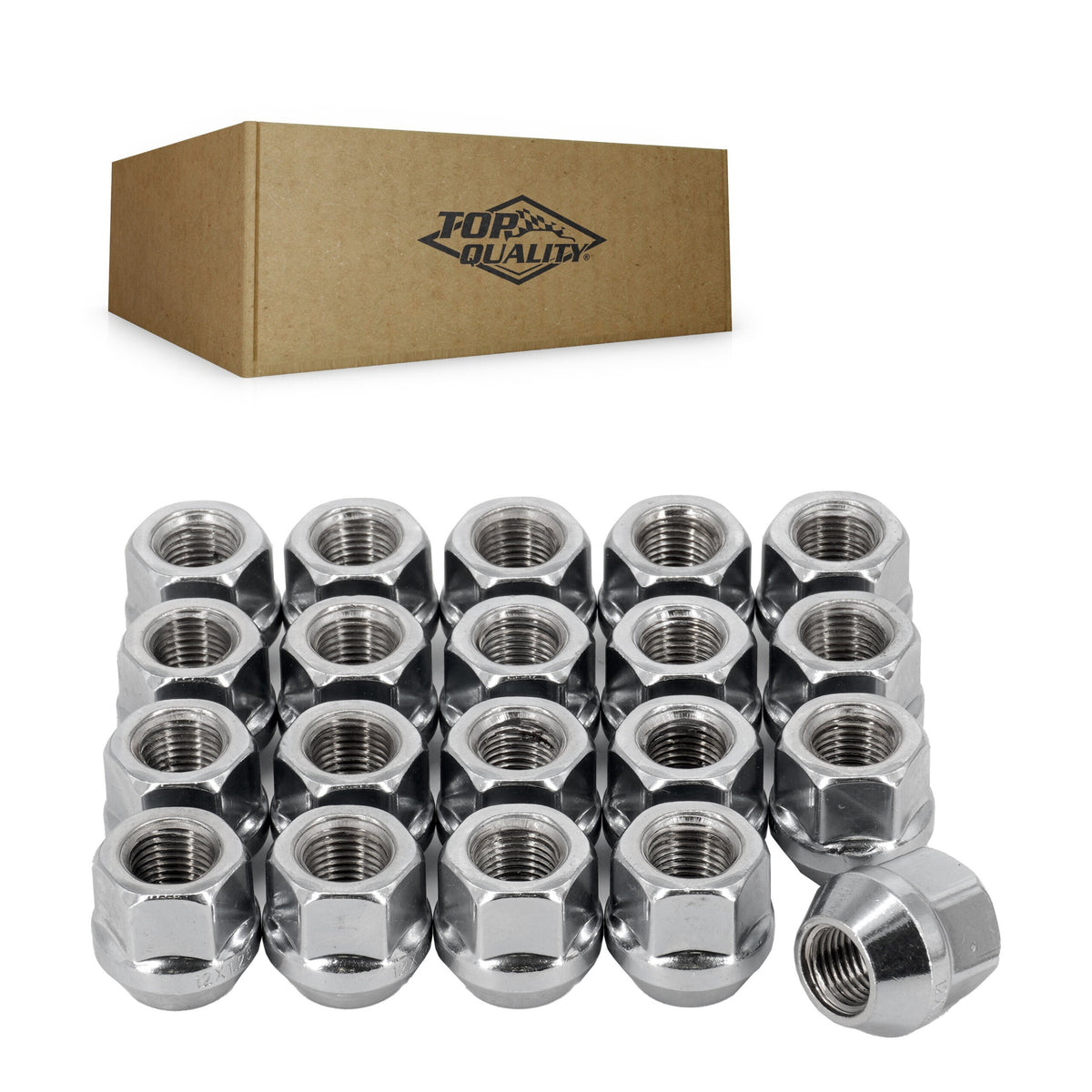 Top Quality Chrome OpenEnd Bulge Acorn 19 HEX M12X1.25 (20 Pack) For Nissan Subaru Rogue Forester Sentra Outback Impreza