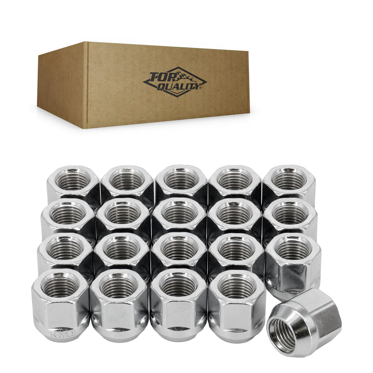 Top Quality Chrome OpenEnd Wheel Lug Nut Bulge Acorn 21 HEX M14X1.5 (20 Pack) For Chevrolet Ford GMC Ram F-150 1500
