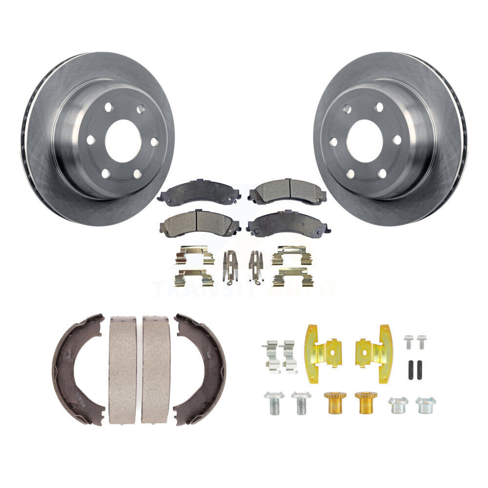 Transit Auto Rear Disc Rotors Semi-Metallic Pads Parking Brake Shoes And Hardware Kit For 2004 GMC Sierra 1500 With 2 Piston Caliper K8F-105379