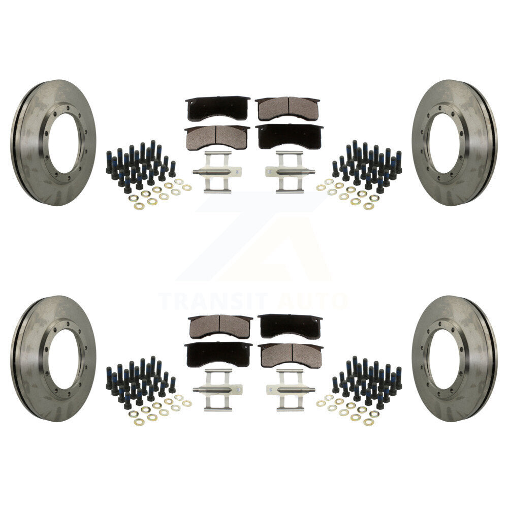 Transit Auto Front Rear Brake Rotors Ceramic Pad Kit For IC Corporation CE School Bus Commercial International 4400 HC Integrated Ford Chevrolet 4100 F-650 RE BE Silverado 5500 HD 4500 6500 K8T-106079
