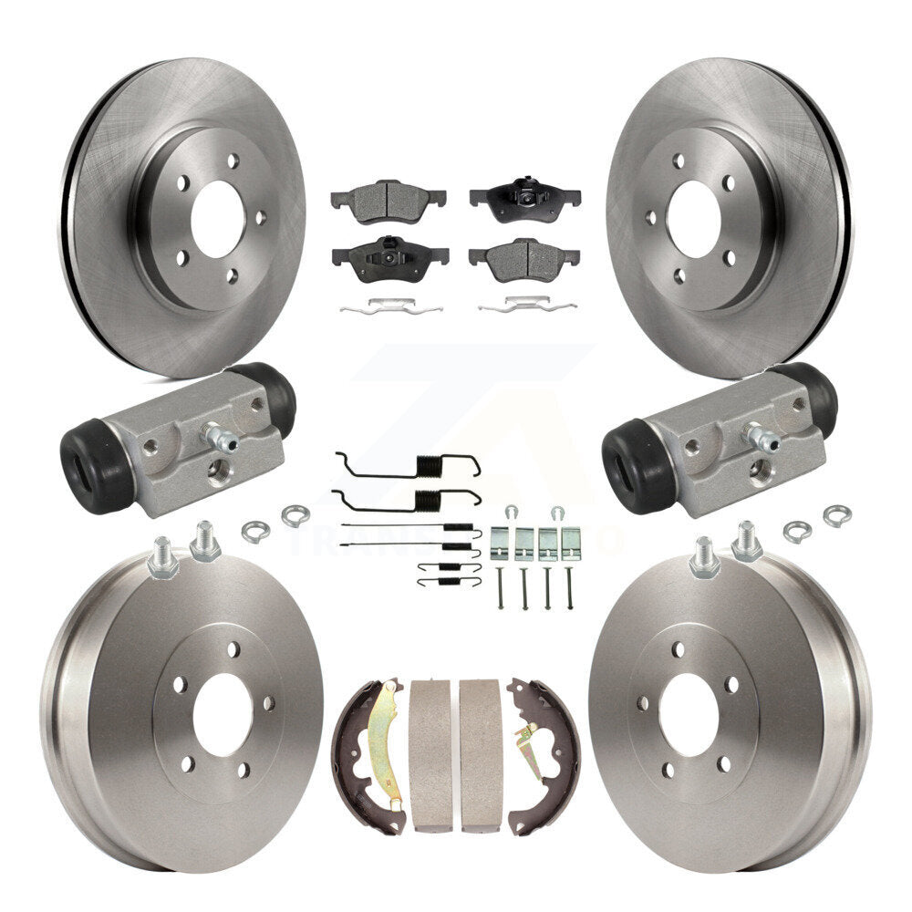 Transit Auto Front Rear Disc Brake Rotors Ceramic Pads And Drum Kit (9Pc) For 2008 Mazda Tribute With 9" Diameter K8T-106094