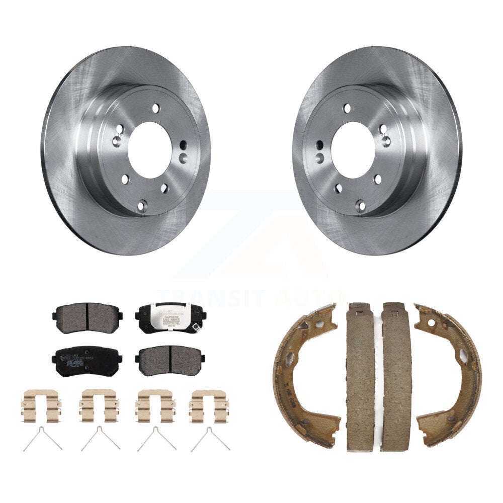 Transit Auto Rear Disc Rotors Ceramic Pads And Parking Brake Shoes Kit For 2016 Kia Optima FULL HYBRID EV-GAS (FHEV) engine With Manual K8T-106103