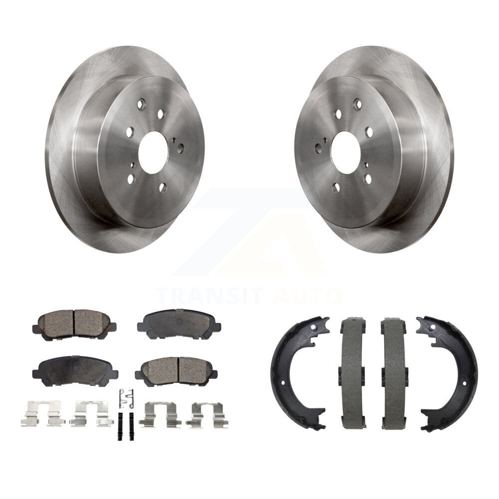 Transit Auto Rear Disc Rotors Ceramic Pads And Parking Brake Shoes Kit For 2014 Toyota Highlander Hybrid Limited with FULL HYBRID EV-GAS (FHEV) engine K8T-106107