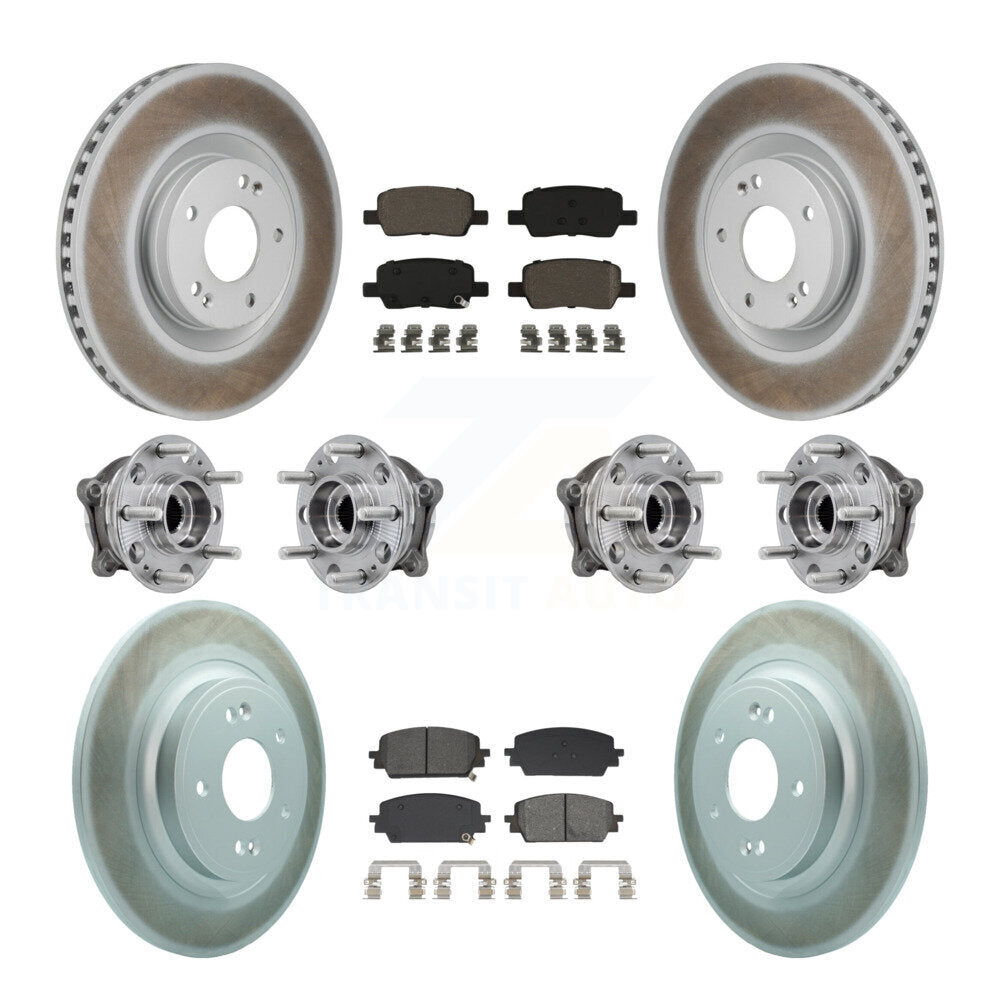 Transit Auto Front Rear Hub Bearing Assembly Coated Disc Brake Rotor And Semi-Metallic Pad Kit (10Pc) For Hyundai Santa Fe Kia Sorento AWD with GAS engine Left Right Side (Driver Passenger) KBB-130295