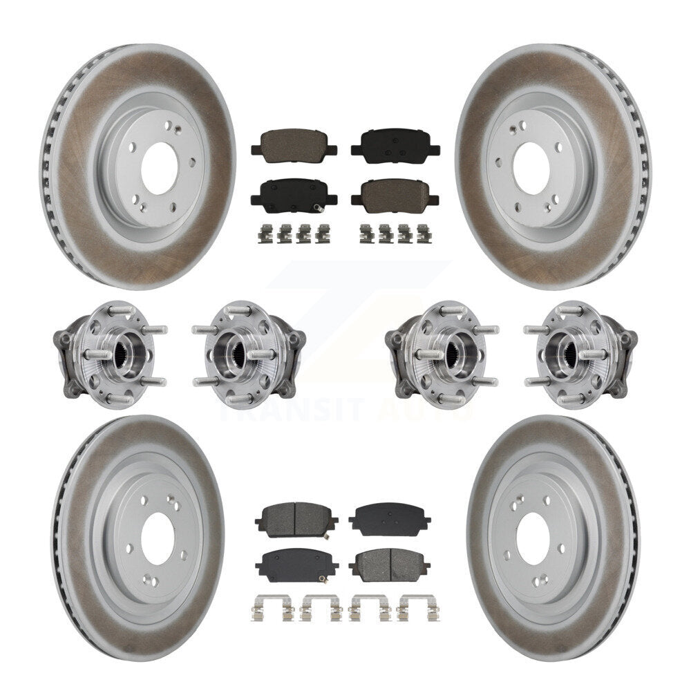 Transit Auto Front Rear Hub Bearings Assembly Coated Disc Brake Rotors And Semi-Metallic Pads Kit (10Pc) For Hyundai Santa Fe Kia Sorento - Left Right Side (Driver Passenger) KBB-130296