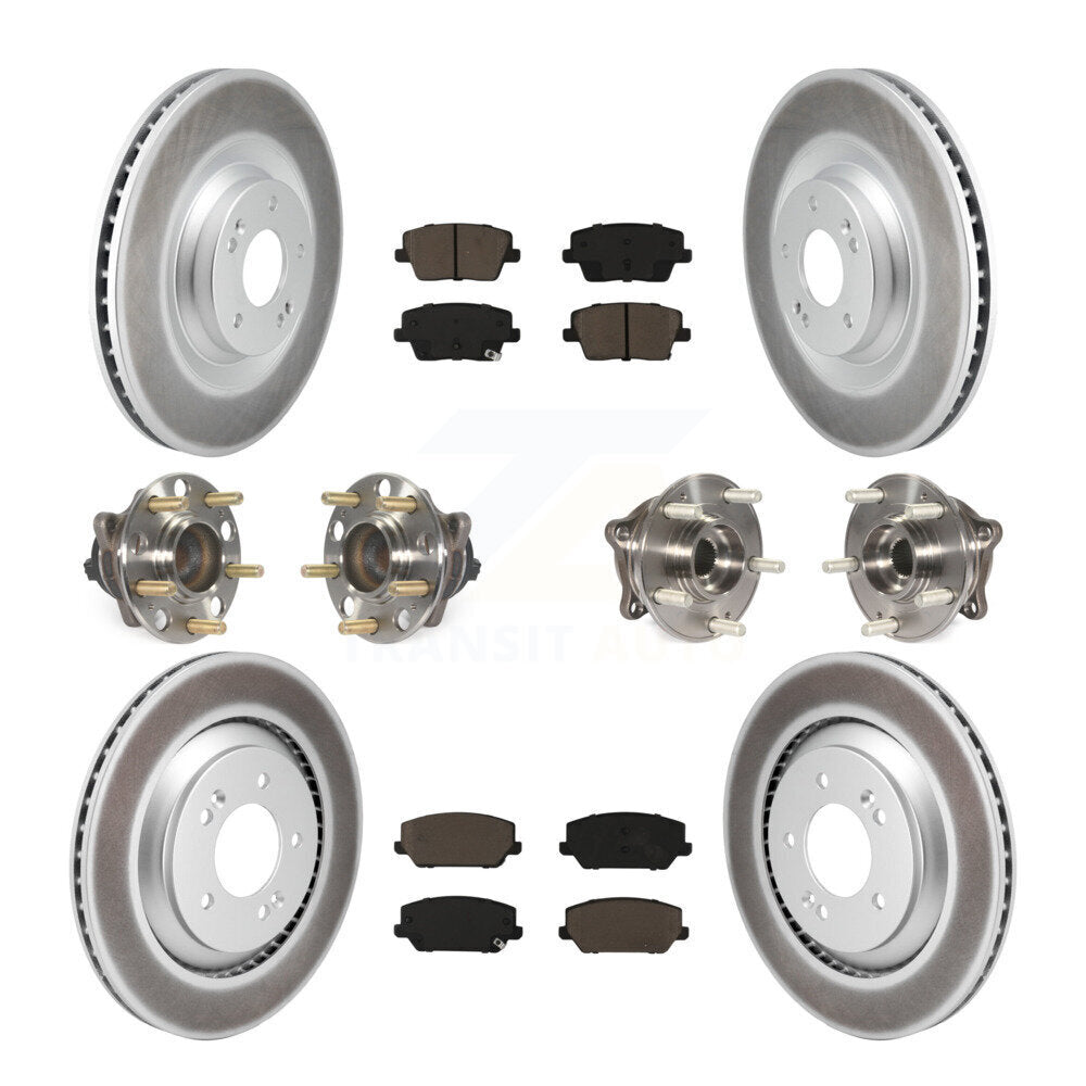 Transit Auto Front Rear Hub Bearings Assembly Coated Disc Brake Rotors And Ceramic Pads Kit (10Pc) For 2021 Hyundai Veloster N Manual transmission With Vented - Left Right Side KBB-130383