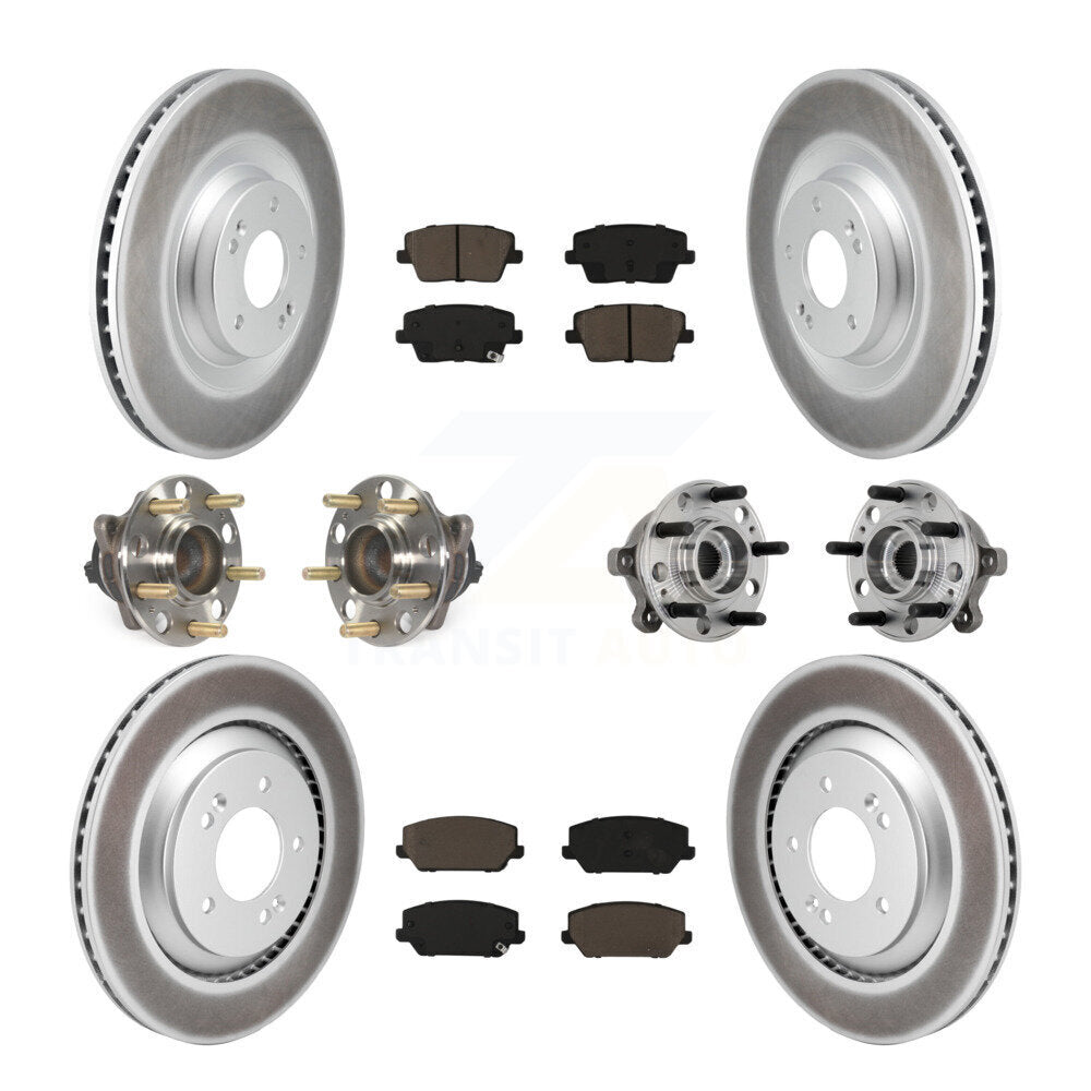 Transit Auto Front Rear Hub Bearings Assembly Coated Disc Brake Rotors And Ceramic Pads Kit (10Pc) For 2021 Hyundai Veloster N Automatic Dual Clutch transmission With Vented - KBB-131608