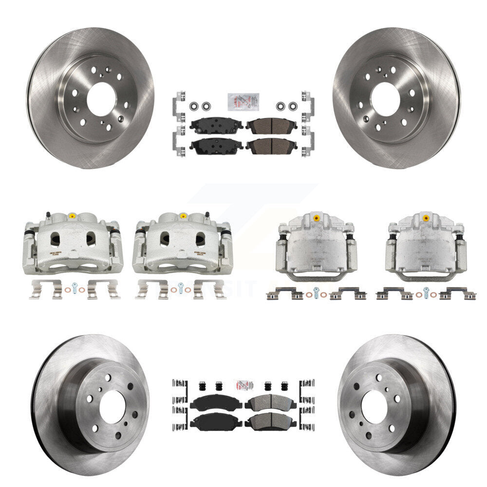 Transit Auto Front Rear Brake Caliper Rotors Semi-Metallic Pad Kit (10Pc) For GMC Chevrolet Sierra 1500 Silverado Tahoe Yukon Cadillac XL Escalade Suburban ESV With 2 Piston Calipers KC8-102526N