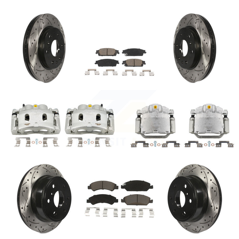 Transit Auto Front Rear Disc Brake Coated Caliper Drilled Slotted Rotors And Ceramic Pads Kit (10Pc) For GMC Chevrolet