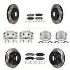 Transit Auto Front Rear Disc Brake Coated Caliper Drilled Slotted Rotor & Semi-Metallic Pad Kit (10Pc) For GMC Chevrolet Sierra 1500 Silverado Tahoe Yukon Cadillac XL Escalade Suburban ESV KCD-100361S