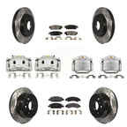 Transit Auto Front Rear Disc Brake Coated Caliper Drilled Slotted Rotor & Semi-Metallic Pad Kit (10Pc) For GMC Chevrolet Sierra 1500 Silverado Tahoe Yukon Cadillac XL Escalade Suburban ESV KCD-100368P