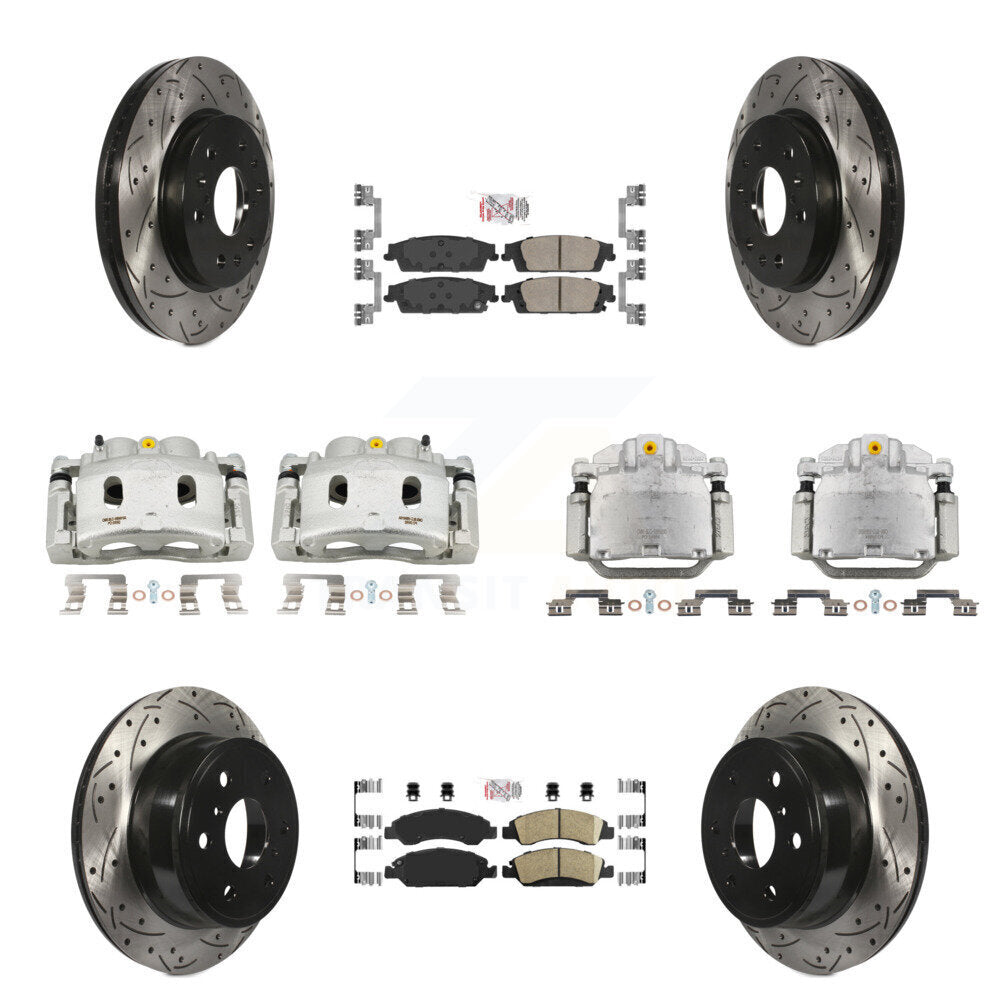 Transit Auto Front Rear Disc Brake Coated Caliper Drilled Slotted Rotors And Ceramic Pads Kit (10Pc) For GMC Chevrolet Sierra 1500 Silverado Tahoe Yukon Cadillac XL Escalade Suburban ESV KCD-100811N