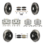 Transit Auto Front Rear Disc Brake Coated Caliper Drilled Slotted Rotors And Ceramic Pads Kit (10Pc) For GMC Chevrolet Sierra 1500 Silverado Tahoe Yukon Cadillac XL Escalade Suburban ESV KCD-100812N