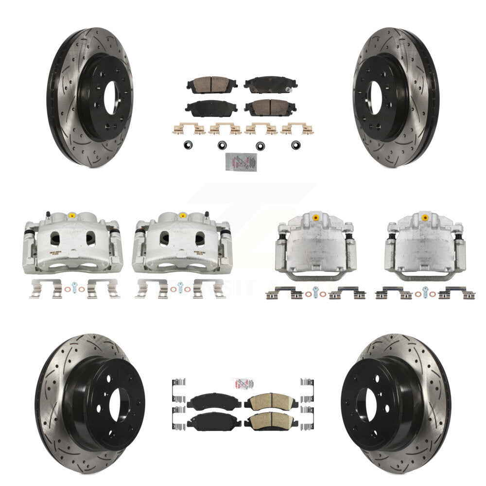 Transit Auto Front Rear Disc Brake Coated Caliper Drilled Slotted Rotors And Ceramic Pads Kit (10Pc) For GMC Chevrolet Sierra 1500 Silverado Tahoe Yukon Cadillac XL Escalade Suburban ESV KCD-100812N