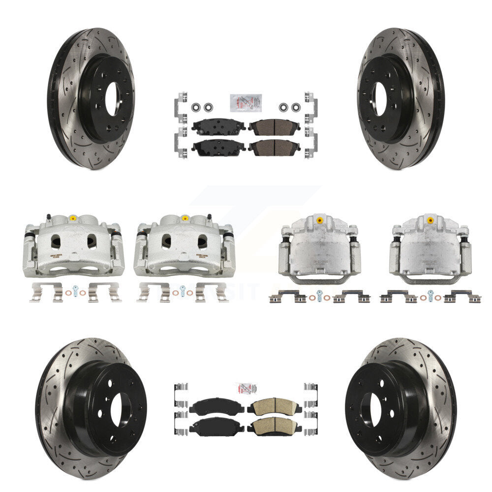 Transit Auto Front Rear Brake Coated Caliper Drill Slotted Rotors Ceramic Semi-Metallic Pad Kit (10Pc) For GMC Chevrolet Sierra 1500 Silverado Tahoe Yukon Cadillac XL Escalade Suburban ESV KCD-100813N