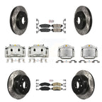Transit Auto Front Rear Disc Brake Coated Caliper Drilled Slotted Rotors And Ceramic Pads Kit (10Pc) For GMC Chevrolet Sierra 1500 Silverado Tahoe Yukon Cadillac XL Escalade Suburban ESV KCD-100814N