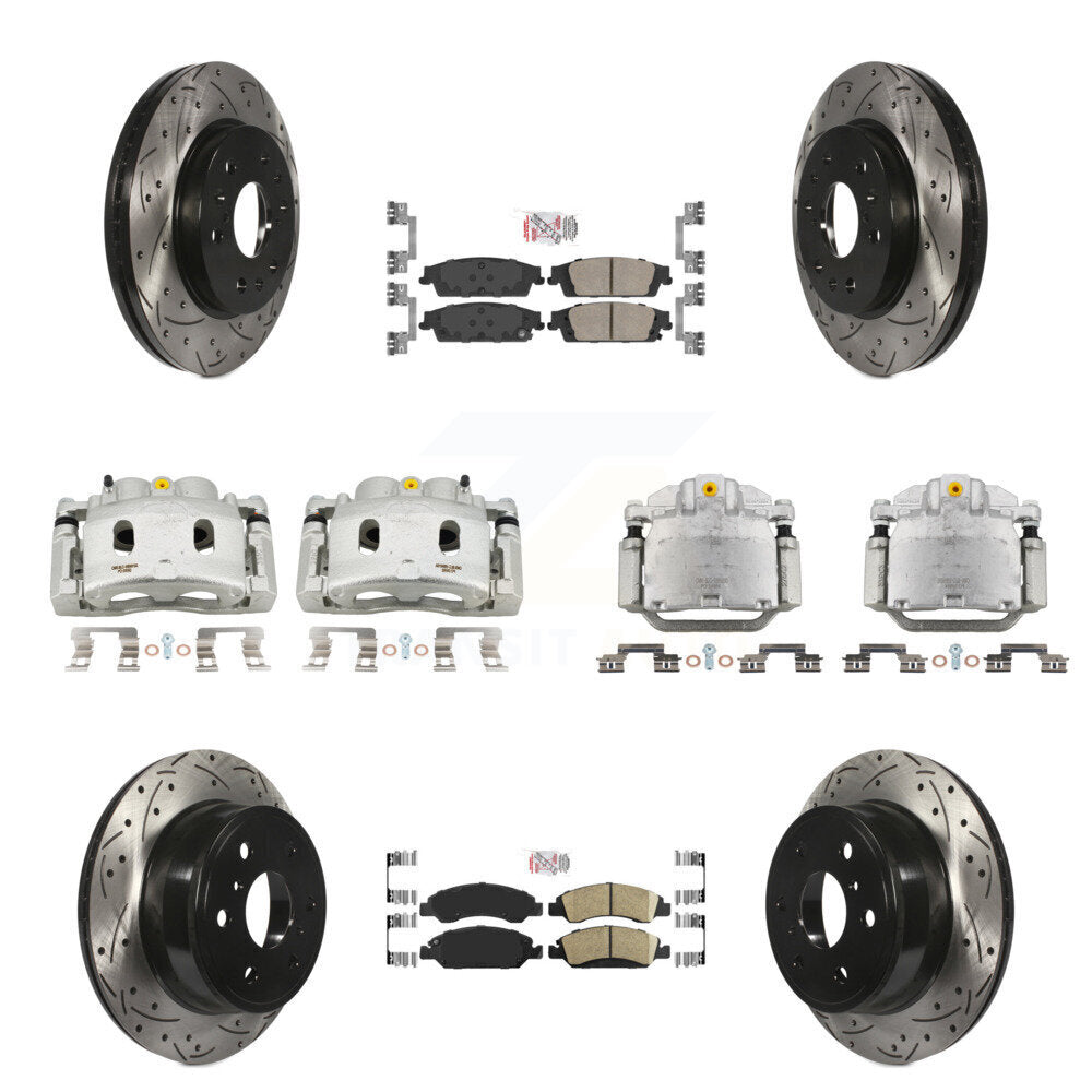 Transit Auto Front Rear Disc Brake Coated Caliper Drilled Slotted Rotors And Ceramic Pads Kit (10Pc) For GMC Chevrolet Sierra 1500 Silverado Tahoe Yukon Cadillac XL Escalade Suburban ESV KCD-100814N