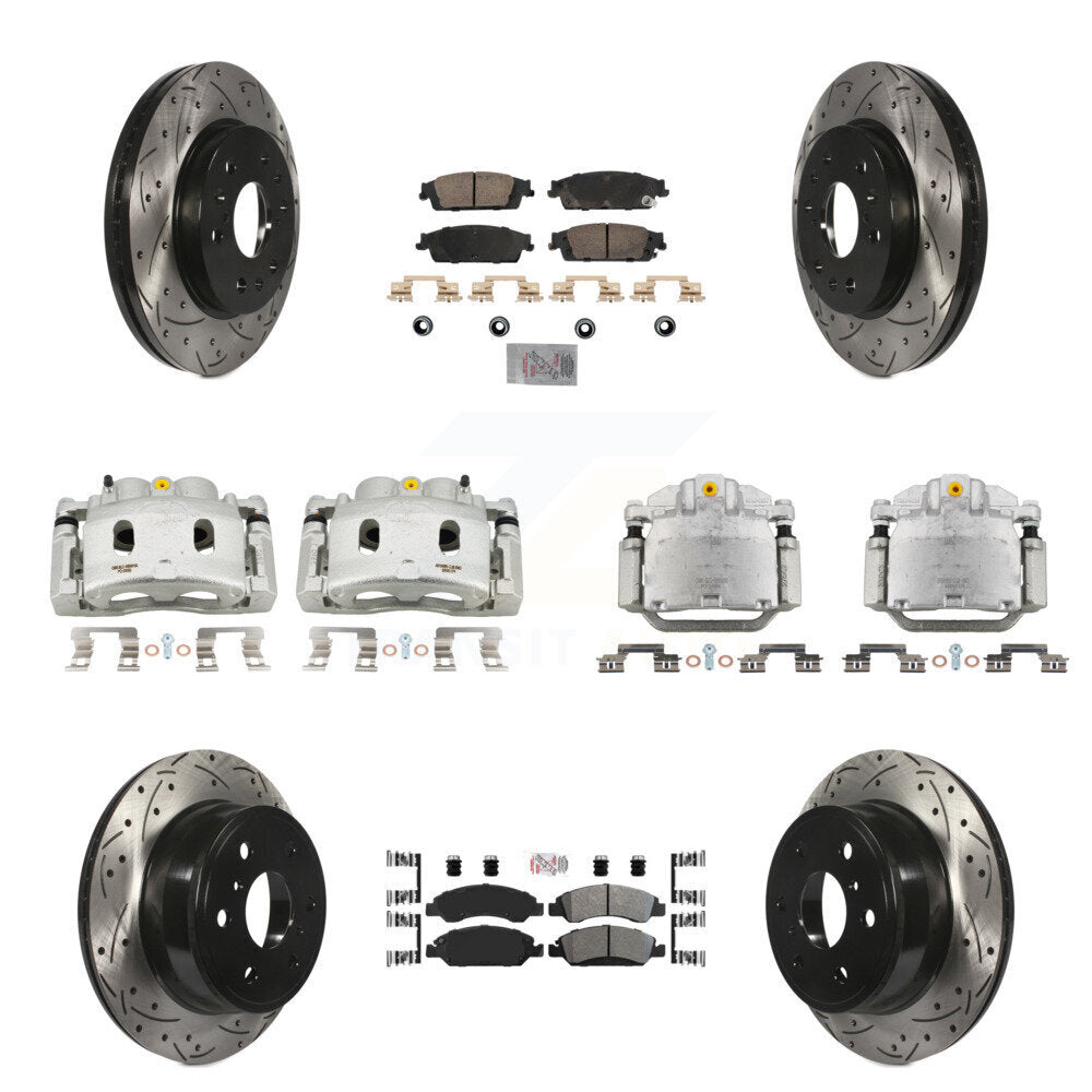 Transit Auto Front Rear Brake Coated Caliper Drill Slotted Rotors Semi-Metallic Ceramic Pad Kit (10Pc) For GMC Chevrolet Sierra 1500 Silverado Tahoe Yukon Cadillac XL Escalade Suburban ESV KCD-100815N