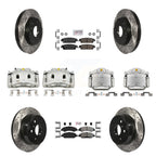 Transit Auto Front Rear Disc Brake Coated Caliper Drilled Slotted Rotor & Semi-Metallic Pad Kit (10Pc) For GMC Chevrolet Sierra 1500 Silverado Tahoe Yukon Cadillac XL Escalade Suburban ESV KCD-100816N