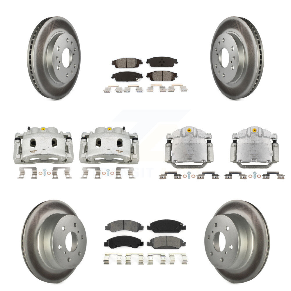 Transit Auto Front Rear Disc Brake Caliper Coated Rotors And Semi-Metallic Pads Kit (10Pc) For GMC Chevrolet Sierra 1500 Silverado Tahoe Yukon Cadillac XL Escalade Suburban ESV KCG-100898S