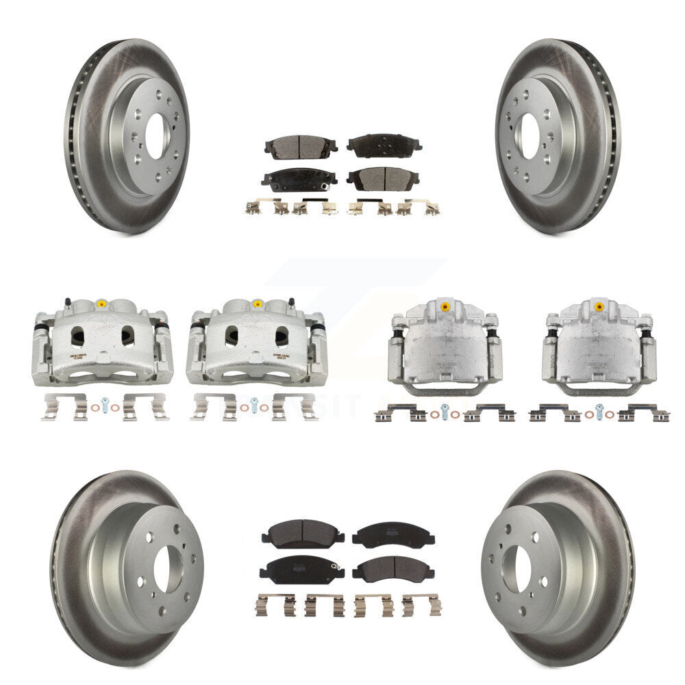 Transit Auto Front Rear Disc Brake Caliper Coated Rotors And Semi-Metallic Pads Kit (10Pc) For GMC Chevrolet Sierra 1500 Silverado Tahoe Yukon Cadillac XL Escalade Suburban ESV KCG-100923P