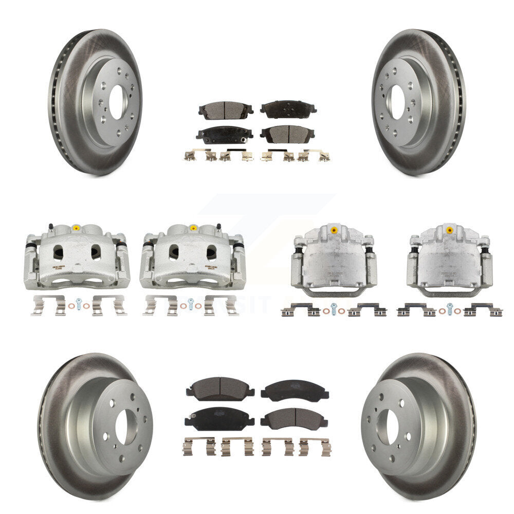 Transit Auto Front Rear Brake Caliper Coat Rotor & Ceramic Pad Kit (10Pc) For GMC Chevrolet Sierra 1500 Silverado Tahoe Yukon Cadillac XL Escalade Suburban ESV With 2 Piston Calipers KCG-100942T
