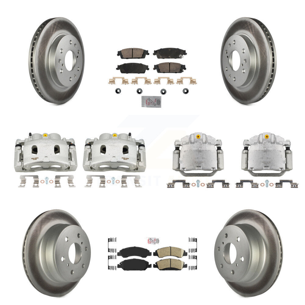 Transit Auto Front Rear Brake Caliper Coat Rotor & Ceramic Pad Kit (10Pc) For GMC Chevrolet Sierra 1500 Silverado Tahoe Yukon Cadillac XL Escalade Suburban ESV With 2 Piston Calipers KCG-102041N