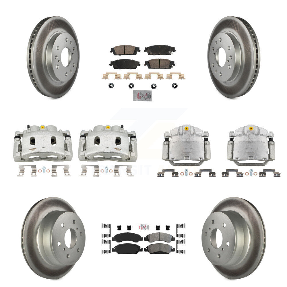 Transit Auto Front Rear Disc Brake Caliper Coated Rotors And Semi-Metallic Ceramic Pads Kit (10Pc) For GMC Chevrolet Sierra 1500 Silverado Tahoe Yukon Cadillac XL Escalade Suburban ESV KCG-102042N