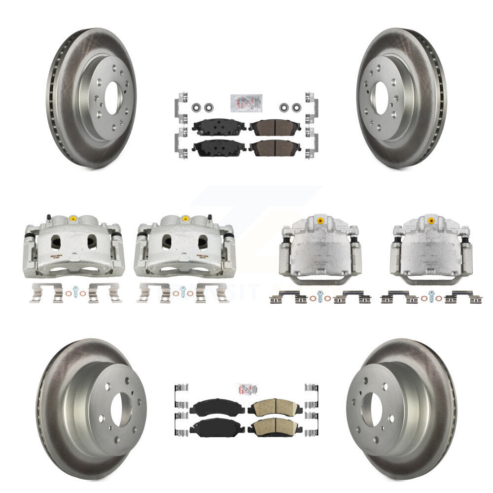 Transit Auto Front Rear Disc Brake Caliper Coated Rotors And Ceramic Semi-Metallic Pads Kit (10Pc) For GMC Chevrolet Sierra 1500 Silverado Tahoe Yukon Cadillac XL Escalade Suburban ESV KCG-102044N