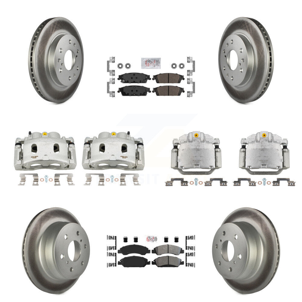 Transit Auto Front Rear Disc Brake Caliper Coated Rotors And Semi-Metallic Pads Kit (10Pc) For GMC Chevrolet Sierra 1500 Silverado Tahoe Yukon Cadillac XL Escalade Suburban ESV KCG-102045N