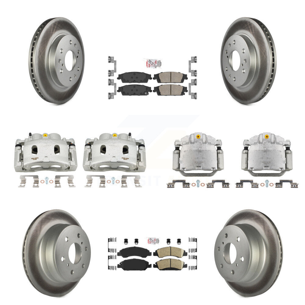 Transit Auto Front Rear Brake Caliper Coat Rotor & Ceramic Pad Kit (10Pc) For GMC Chevrolet Sierra 1500 Silverado Tahoe Yukon Cadillac XL Escalade Suburban ESV With 2 Piston Calipers KCG-102046N