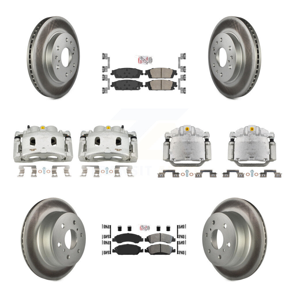 Transit Auto Front Rear Disc Brake Caliper Coated Rotors And Semi-Metallic Ceramic Pads Kit (10Pc) For GMC Chevrolet Sierra 1500 Silverado Tahoe Yukon Cadillac XL Escalade Suburban ESV KCG-102048N