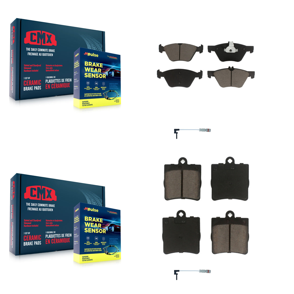 CMX Front Rear Ceramic Disc Brake Pads And Wear Sensor Kit For Chrysler Crossfire Mercedes-Benz SLK320 KCW-100056