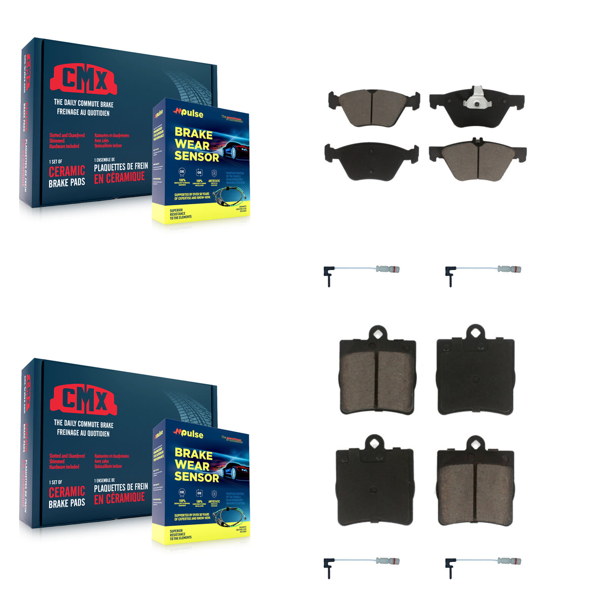 CMX Front Rear Ceramic Disc Brake Pads And Wear Sensors Kit For Chrysler Crossfire Mercedes-Benz SLK320 KCW-100323