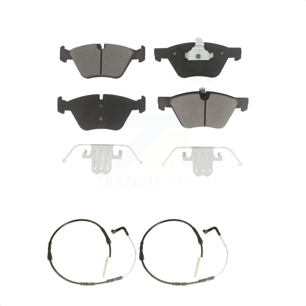CMX Front Ceramic Disc Brake Pads And Wear Sensor Pairs Kit For BMW 328xi 328i KCW-100706 - Product & Packaging View