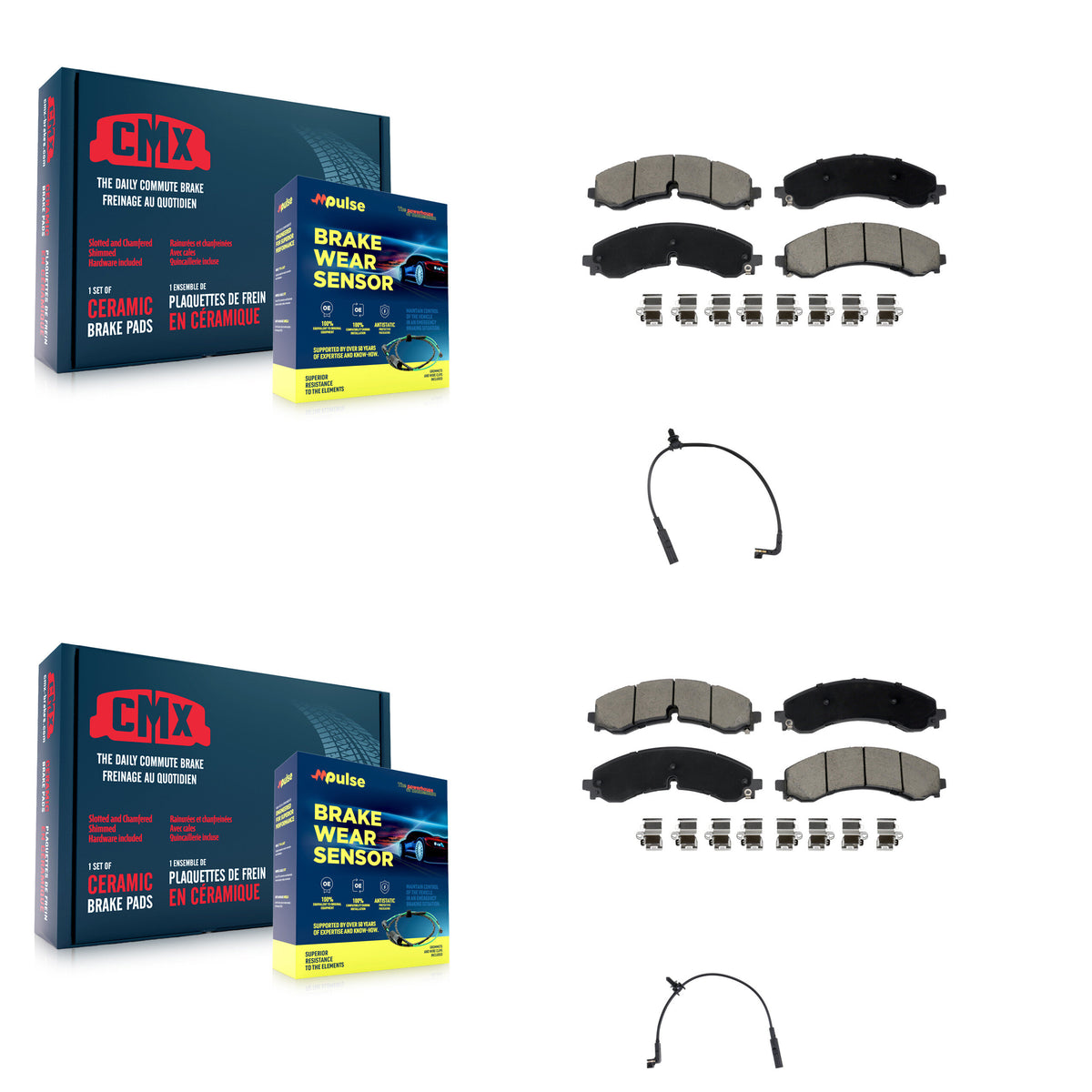 CMX Front Rear Ceramic Disc Brake Pads And Wear Sensor Kit For GMC Chevrolet Silverado 2500 HD Sierra 3500 6.6L KCW-101277