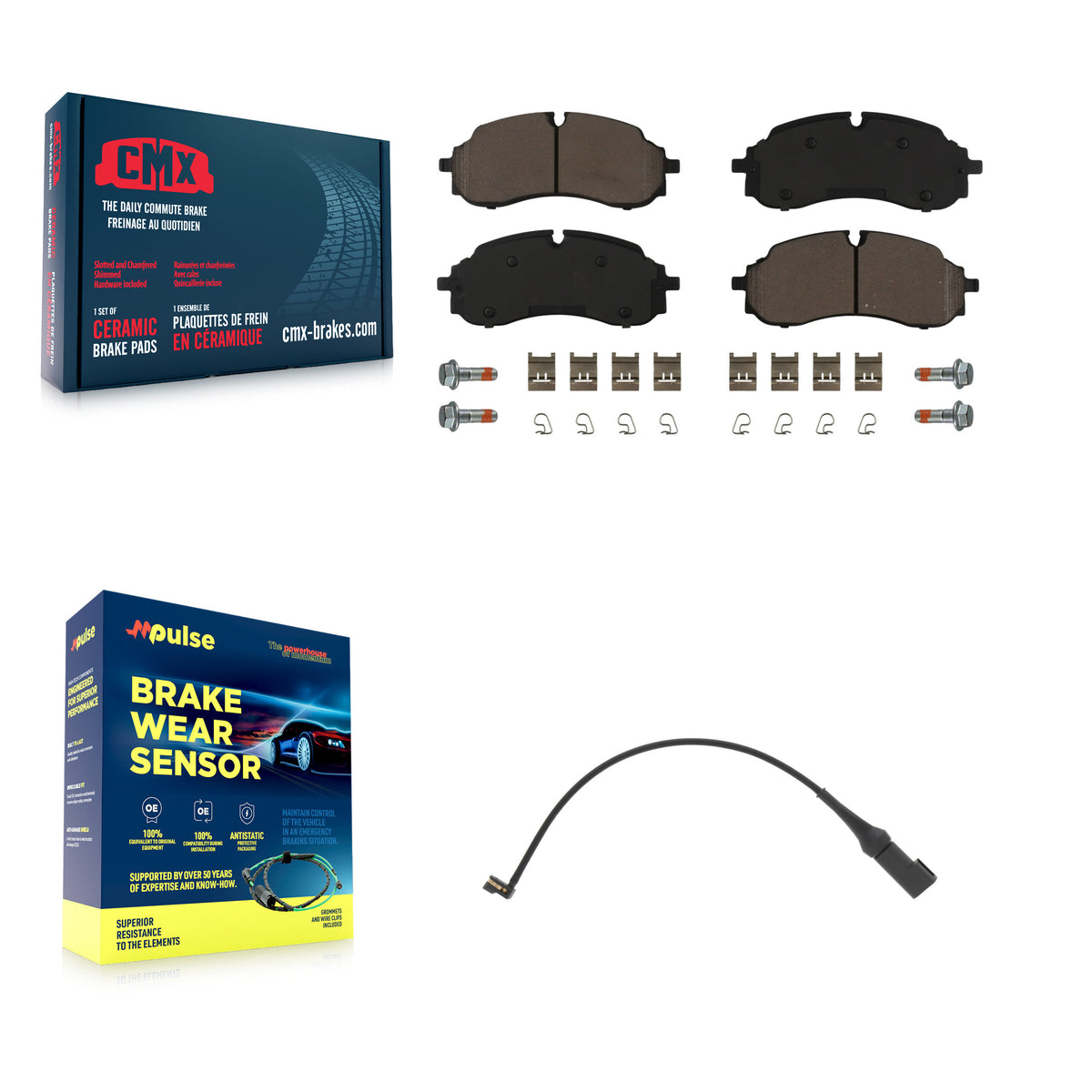 CMX Front Ceramic Disc Brake Pads And Wear Sensor Kit For 2022-2023 Ford E-Transit With 5 Lug Wheels KCW-101376
