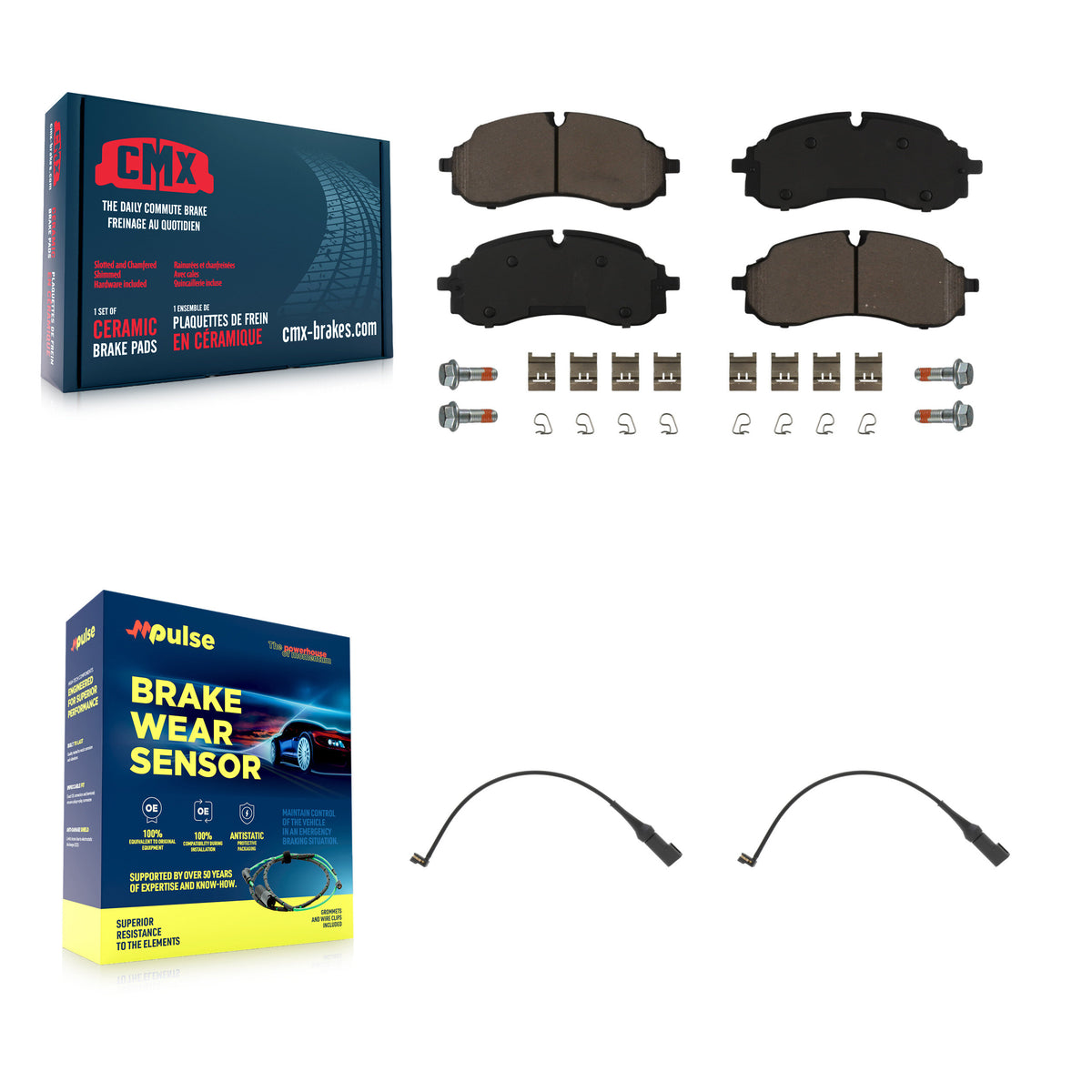 CMX Front Ceramic Disc Brake Pads And Wear Sensor Pairs Kit For 2022-2023 Ford E-Transit With 5 Lug Wheels KCW-101387