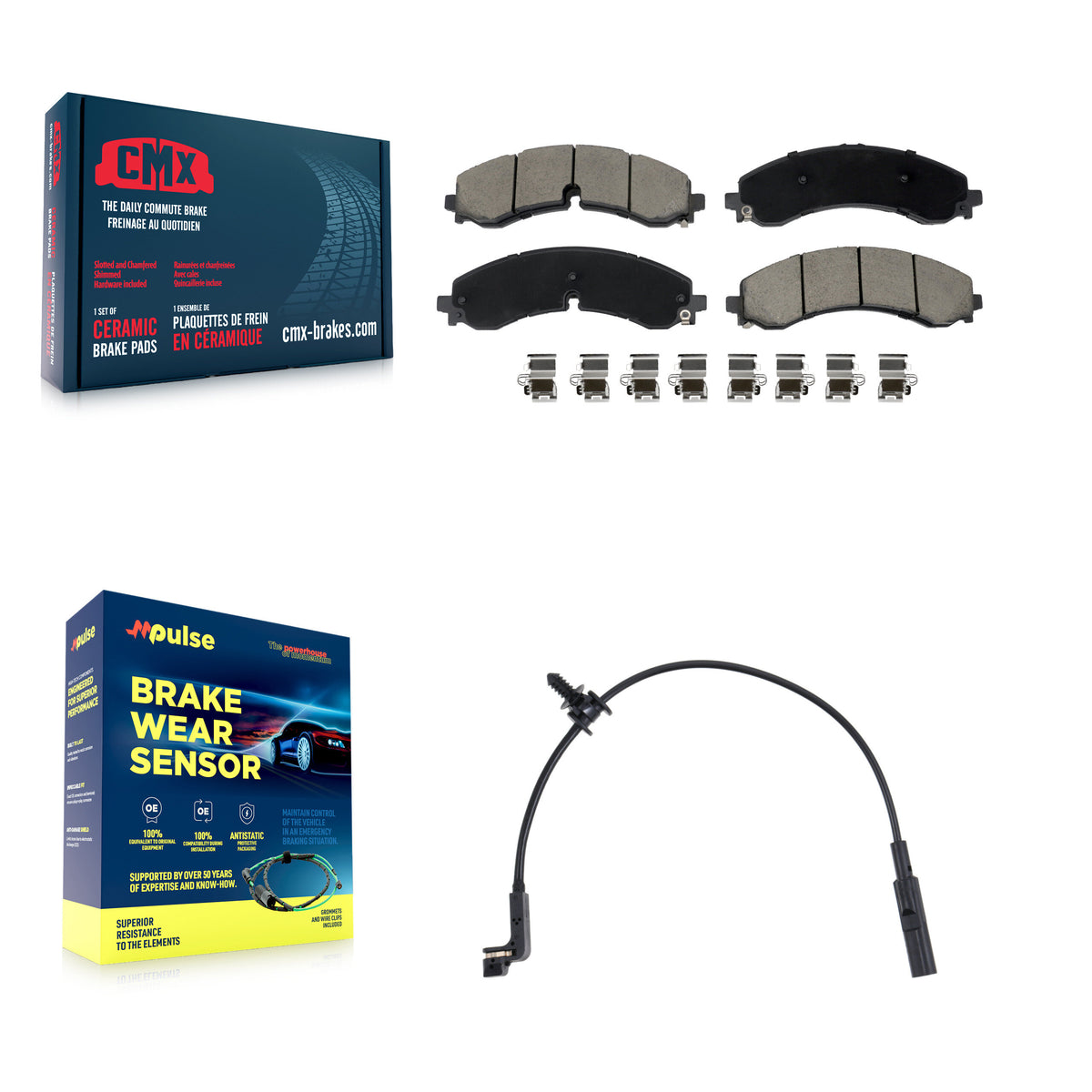 CMX Rear Ceramic Disc Brake Pads And Wear Sensor Kit For GMC Chevrolet Silverado 2500 HD Sierra 3500 6.6L KCW-101408