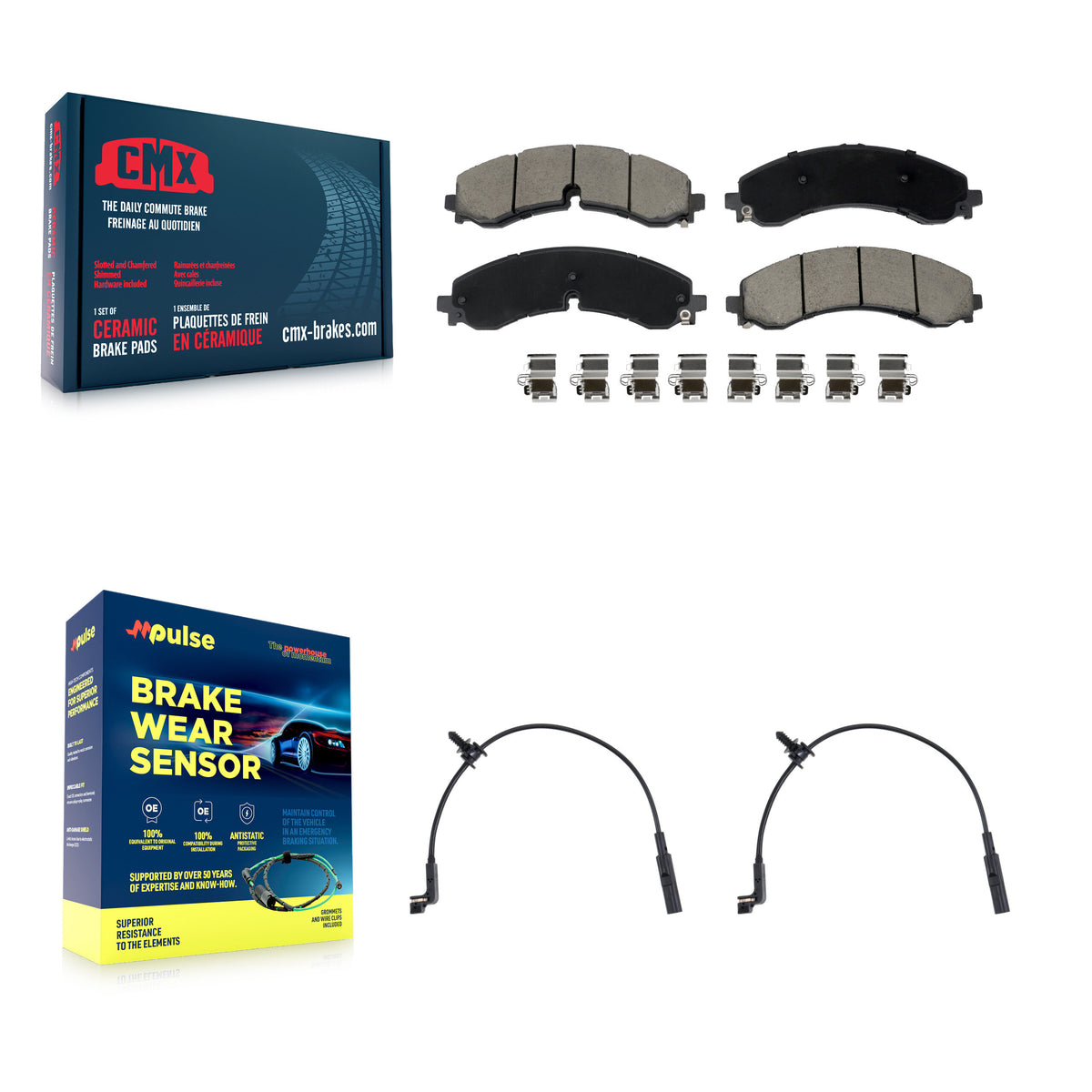 CMX Rear Ceramic Disc Brake Pads And Wear Sensors Kit For GMC Chevrolet Silverado 2500 HD Sierra 3500 6.6L KCW-101422