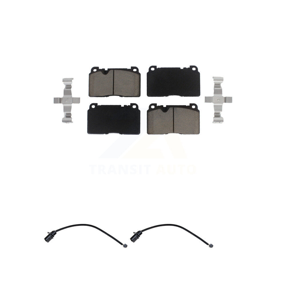 CMX Front Ceramic Disc Brake Pads And Wear Sensor Pairs Kit For 2017-2019 Porsche Macan 2.0L With Cast Iron Black Painted Calipers KCW-101675