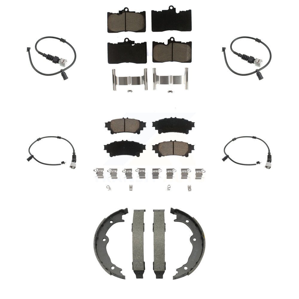 CMX Front Rear Ceramic Disc Brake Pads And Wear Sensors Kit (7Pc) For 2016-2020 Lexus GS350 AWD with 3.5L 380mm Brembo 6 Piston Calipers KCW-101707