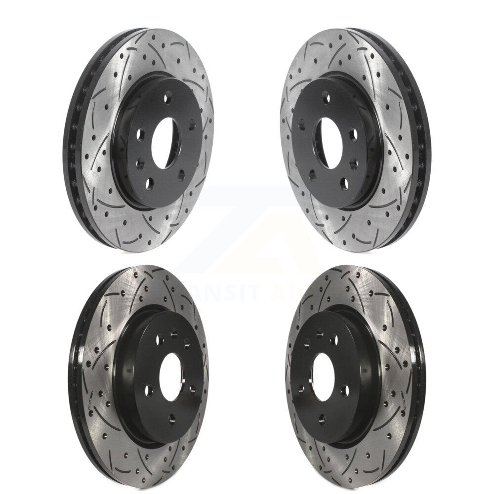 DS-One Front Rear Coated Drilled Slotted Disc Brake Rotors Kit For 2013-2015 Chevrolet Malibu Turbocharged With 296mm Diameter Rotor KD-100901