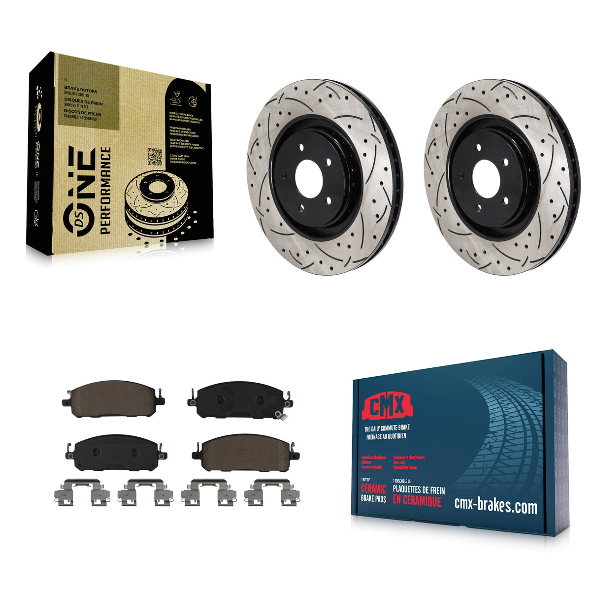 Transit Auto Front Coated Drilled Slotted Disc Brake Rotors And Ceramic Pads Kit For Mitsubishi Outlander Nissan Pathfinder