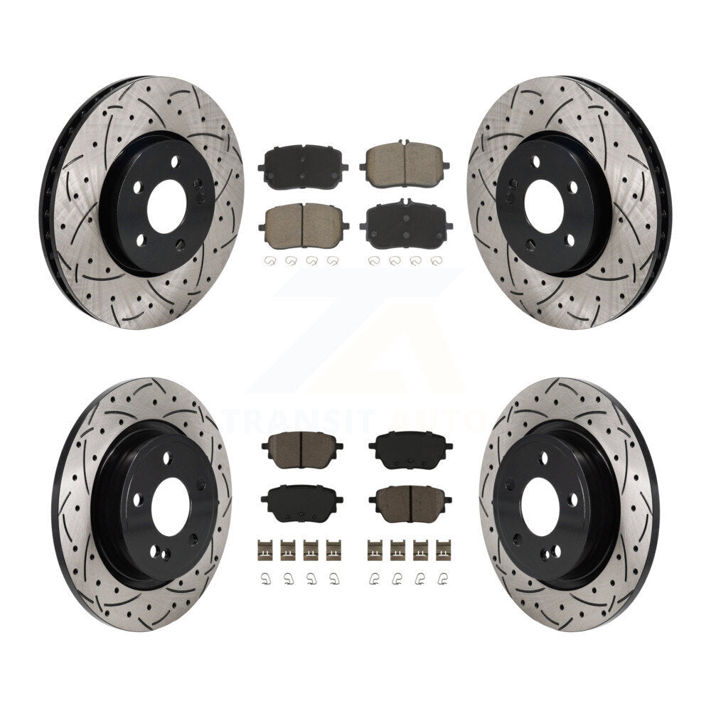 Transit Auto Front Rear Coated Drilled Slotted Disc Brake Rotors And Ceramic Pads Kit For Mercedes-Benz CLA250 A220 A250