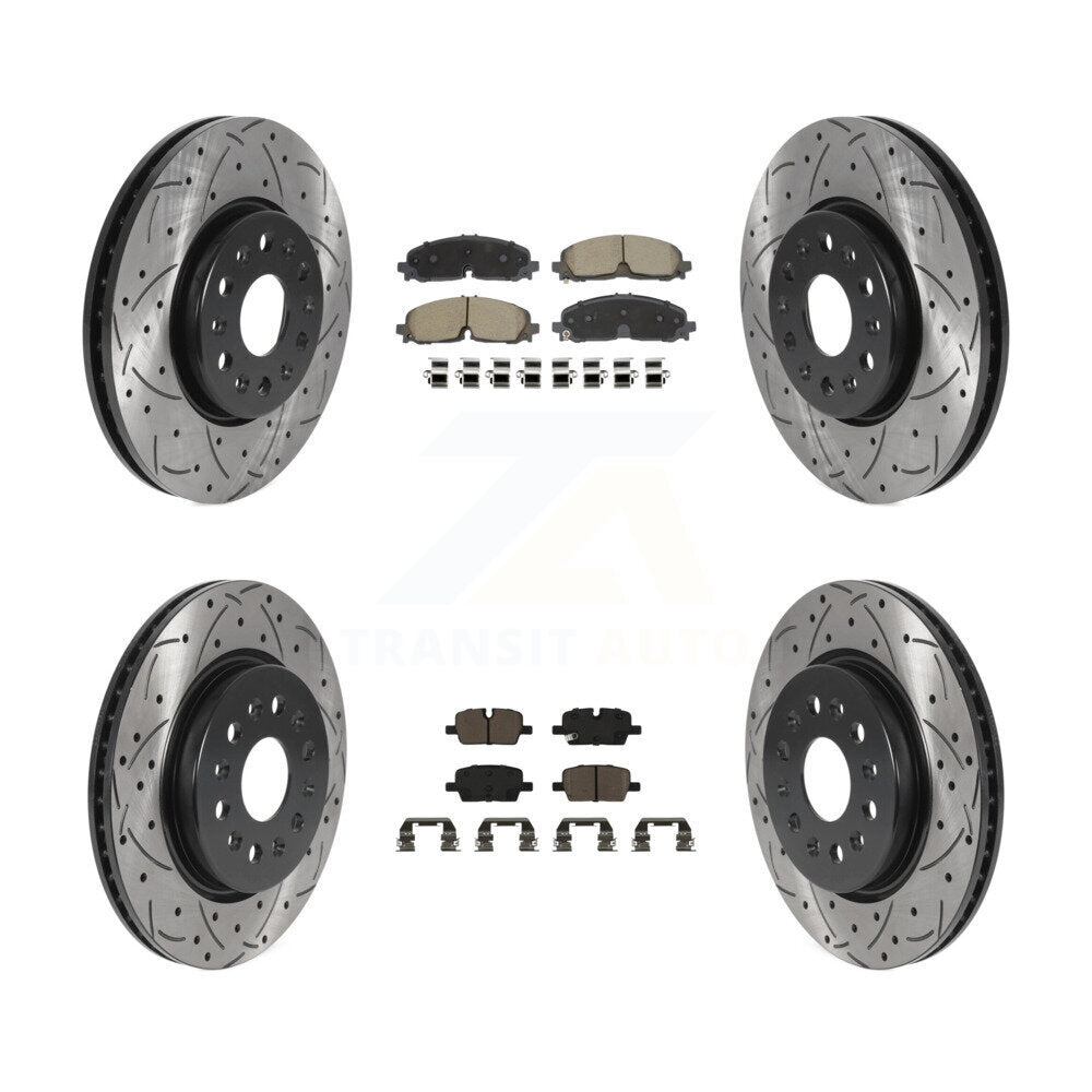 Transit Auto Front Rear Coated Drilled Slotted Disc Brake Rotors And Ceramic Pads Kit For Chevrolet Traverse Blazer GMC Acadia Buick Enclave KDC-101185