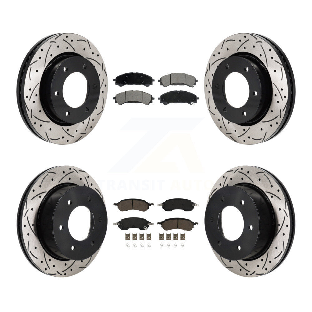 Transit Auto Front Rear Coated Drilled Slotted Disc Brake Rotors And Ceramic Pads Kit For Ford Bronco KDC-101199