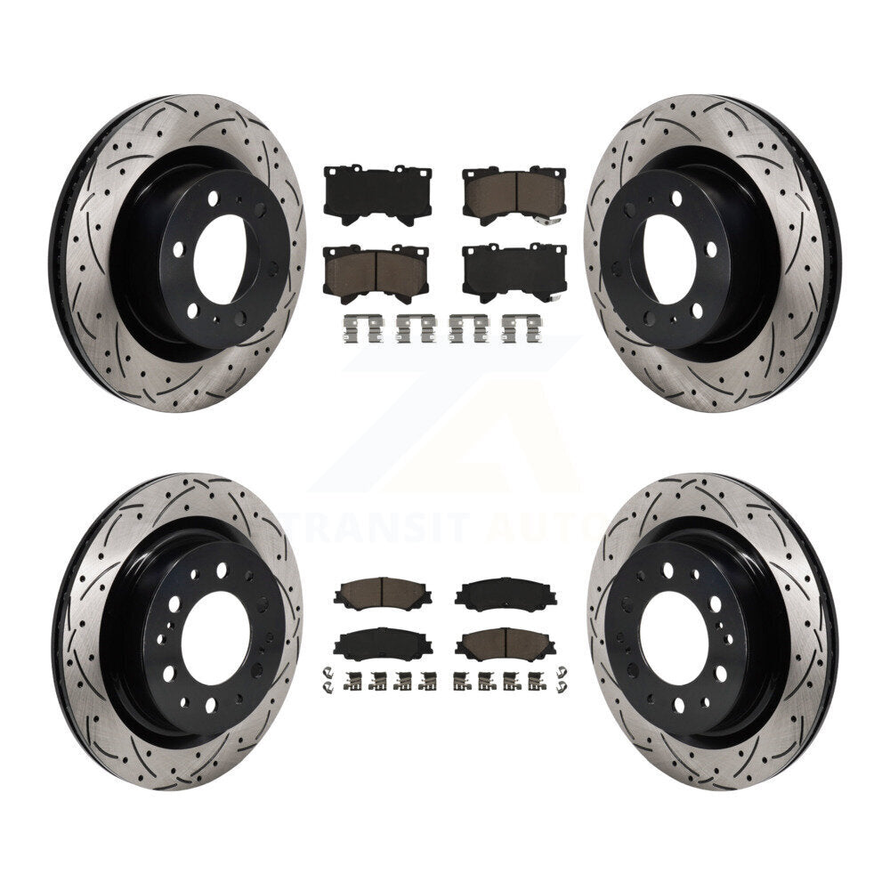 Transit Auto Front Rear Coated Drilled Slotted Disc Brake Rotors And Ceramic Pads Kit For Toyota Tundra Sequoia Lexus LX600 KDC-101203