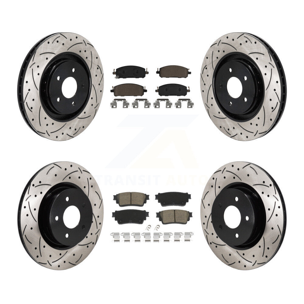 Transit Auto Front Rear Coated Drilled Slotted Disc Brake Rotors And Ceramic Pads Kit For Mitsubishi Outlander Nissan
