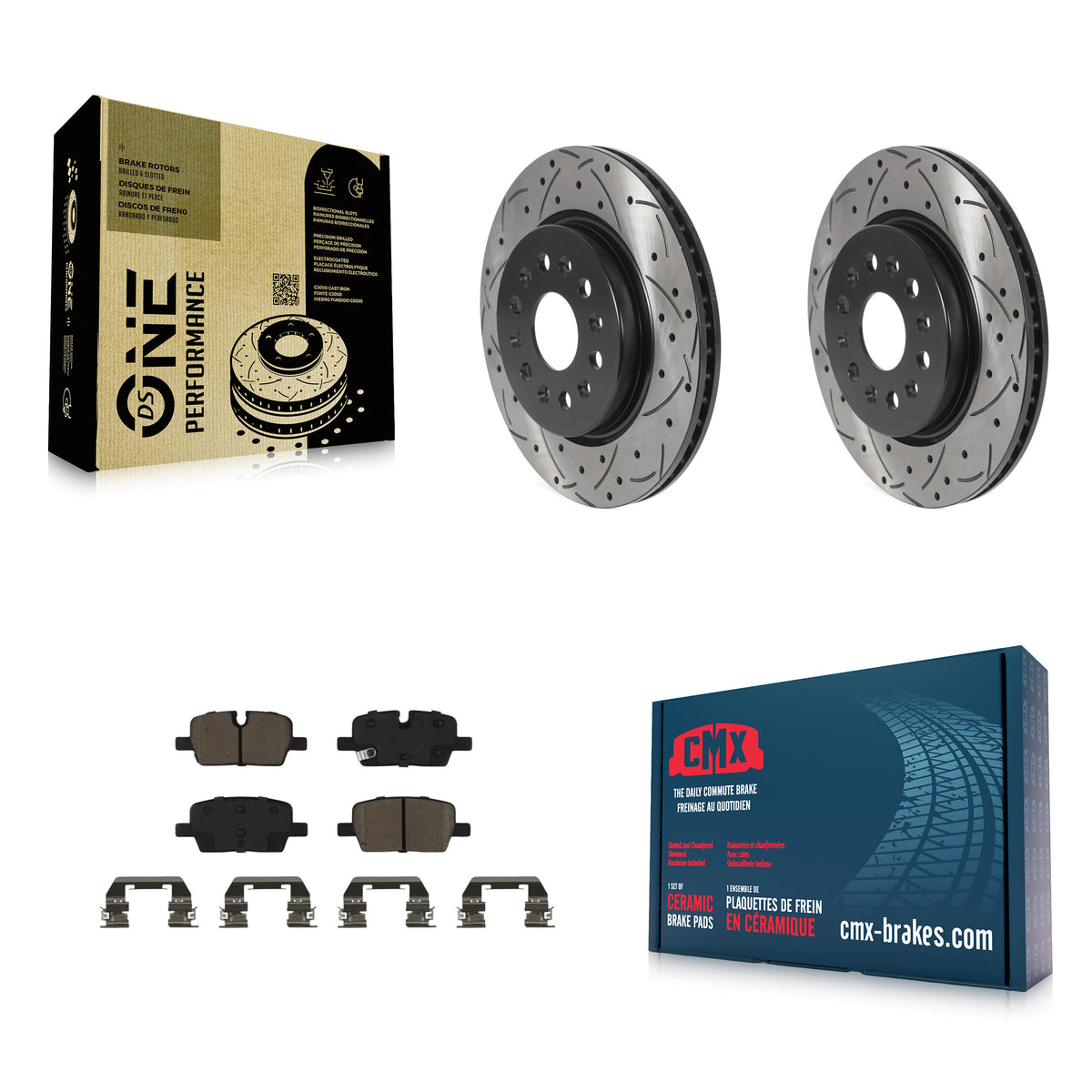 Transit Auto Rear Coated Drilled Slotted Disc Brake Rotors And Ceramic Pads Kit For Chevrolet Blazer Traverse Equinox EV